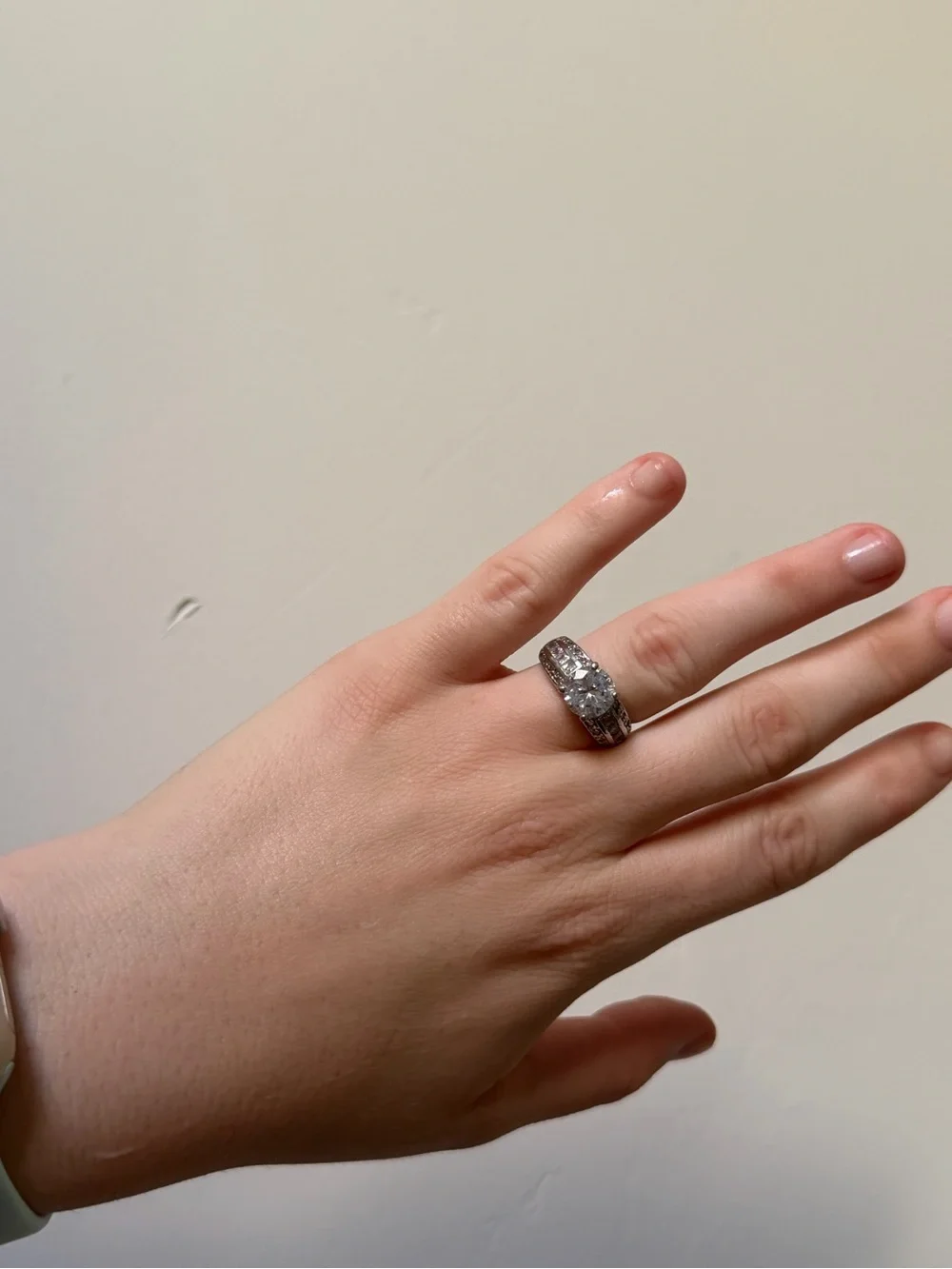 Silver Tone Round Solitaire Clear Stone Ring Channel Set Statement Jewelry